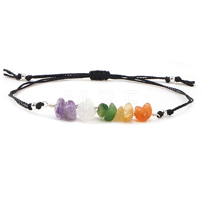 Natural Mixed Gemstone Chips & Brass Beads Link Bracelets CL3934-1-1