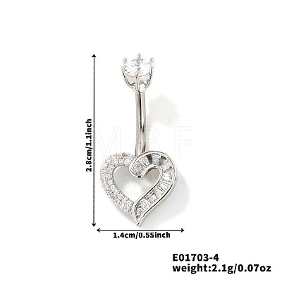 Heart Brass Rhinestone Belly Rings Curved Barbell OZ3962-4-1