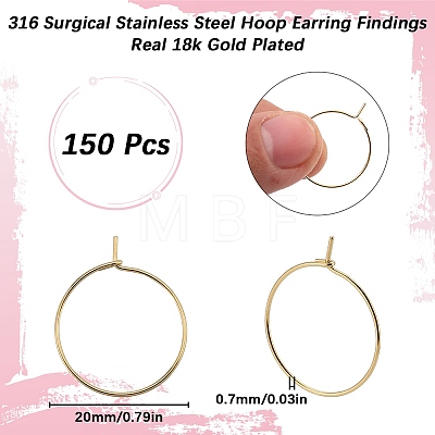 SUNNYCLUE 150Pcs 316 Surgical Stainless Steel Hoop Earring Findings STAS-SC0007-18-1