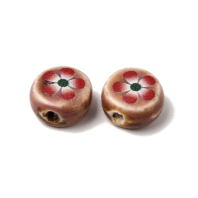 Flat Round Handmade Floral Porcelain Beads PR-CBA03B0-02B-1
