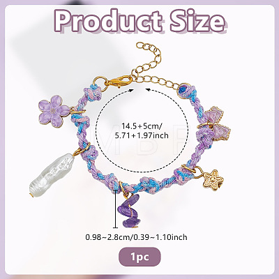 Natural Amethyst & Acrylic Imitation Pearl & Alloy Enamel Beads Charm Bracelets for Women HJEW-OC00402-1