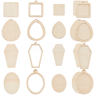   16 Sets 4 Style Unfinished Wood Pendant & Cutout Set WOOD-PH0009-51-1