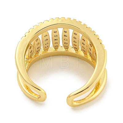 Rack Plating Brass Micro Pave Cubic Zirconia Wide Open Cuff Ring for Women RJEW-C082-04G-1