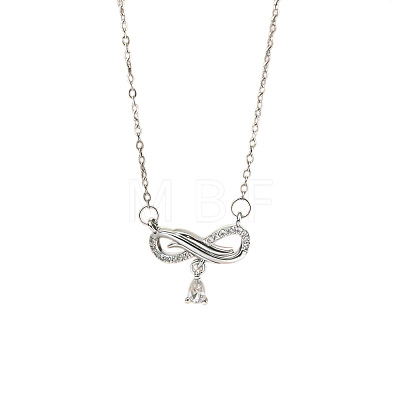 Brass Pave Clear Cubic Zirconia Infinity with Teardrop Tassel Pendant 304 Stainless Steel Cable Chain Necklaces for Women WG236C9-02-1