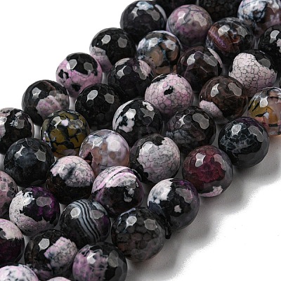 Faceted Natural Fire Crackle Agate Beads Strands G-F447-12mm-N15-1