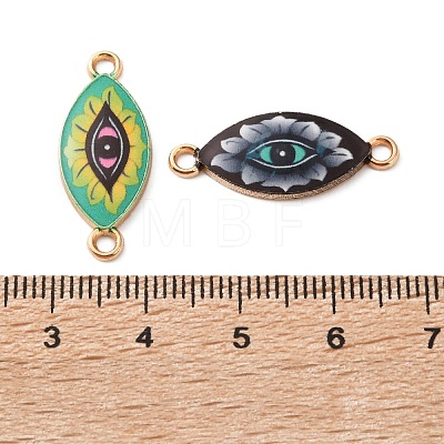Printed Flower Alloy Enamel Evil Eye Links Connector Charms FIND-G118-03G-1