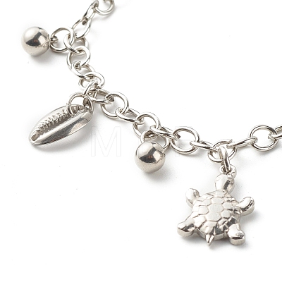 Starfish & Tortoise & Cowrie Shell Shape 304 Stainless Steel Charm Bracelets Set for Girl Women BJEW-JB06984-1