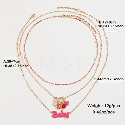 Zinc Alloy Enamel LOVE Baby Pendant 3 Layer Necklaces for Women FS-WGECD5D-02-1