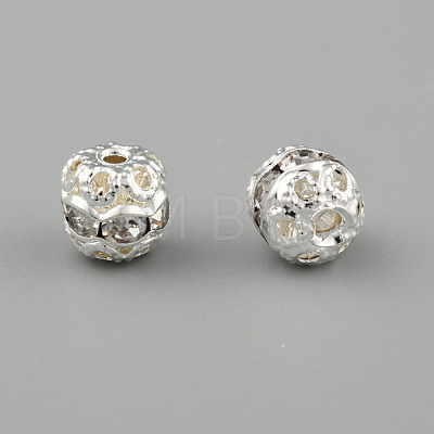 Silver Color Plated Brass Rhinestone Beads RSB229-01-1
