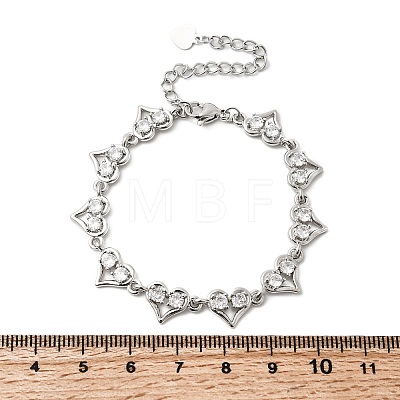 Heart Brass Micro Pave Cubic Zirconia Link Chain Bracelets BJEW-L715-01P-01-1