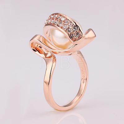 Real Rose Gold Plated Eco-Friendly Tin Alloy Round Imitation Pearl Finger Rings For Party RJEW-BB14344-6RG-1
