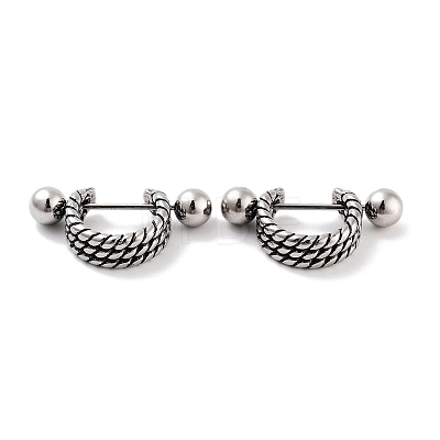 Textured 316 Surgical Stainless Steel Shield Barbell Hoop Earrings EJEW-Z050-57A-AS-1