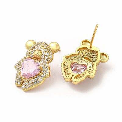 Rack Plating Brass Micro Pave Cubic Zirconia Stud Earrings for Women EJEW-H091-20G-1