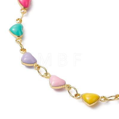 Real 18K Gold Plated Brass Enamel Heart Link Chain Bracelets BJEW-JB09841-1