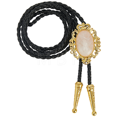 Natural Rose Quartz with PU Leather Lariat Necklace NJEW-WH20010-02D-1