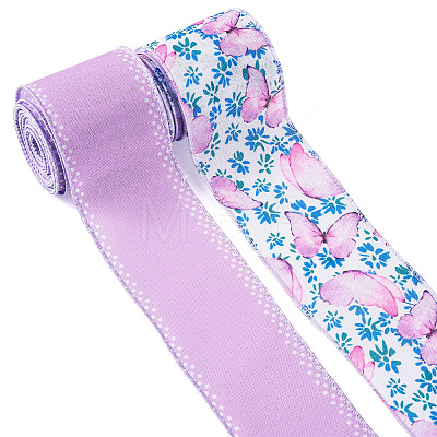 2 Skeins 2 Colors  Summer Theme Polyester Printed Wired Ribbon SRIB-TA0001-24A-1