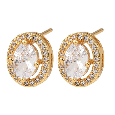 Brass Micro Pave Cubic Zirconia Stud Earrings for Women EJEW-F418-12G-1