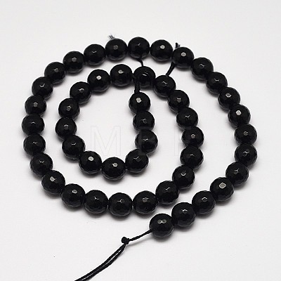 Faceted Round Grade A Black Stone Beads Strands G-N0137-04-8mm-1