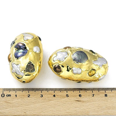 Rack Plating Brass Beads with Baroque Natural Keshi Pearl KK-K348-14G-1