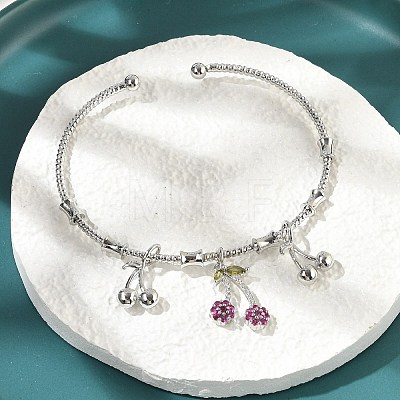 Brass Micro Pave Cubic Zirconia Fruit Charm Bangles for Women BJEW-Z089-01P-02-1