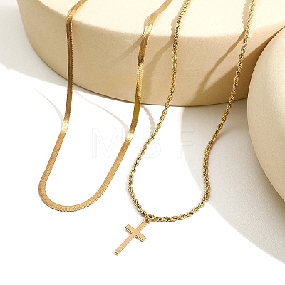 2Pcs Alloy Cross Pendant Necklace Sets PW-WG2F292-01-1