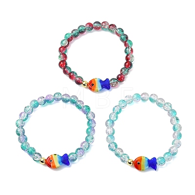 Two Tone Crackle Glass & Handmade Lampwork Beads Stretch Bracelets for Women BJEW-JB13844-1