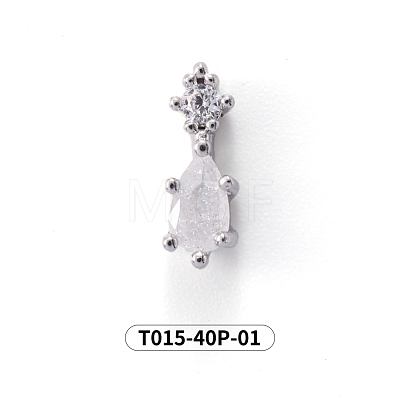 Chinese lute Shape Brass Micro Pave Clear Cubic Zirconia Nail Gems Set MRMJ-T015-40P-01-1