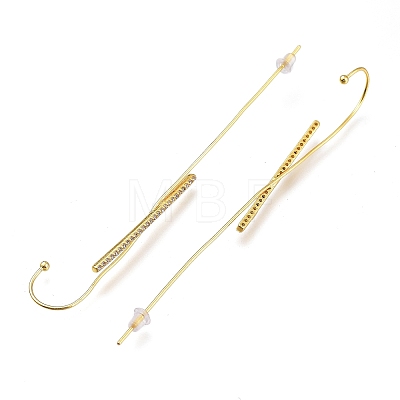 Brass Micro Pave Clear Cubic Zirconia Ear Wrap Crawler Hook Earrings EJEW-O097-02G-1