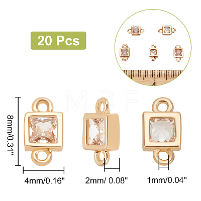 Unicraftale Brass Cubic Zirconia Square Connector Charms KK-UN0001-22-1