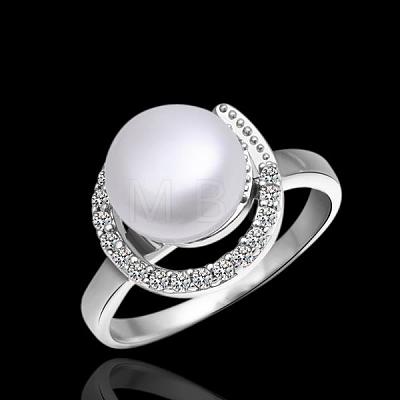Brass Round Imitation Pearl Finger Rings For Party RJEW-BB10291-6-1