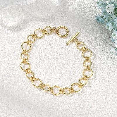 Brass Diamond Cut Textured Round Link Chain Bracelets for Women BJEW-JB14115-1