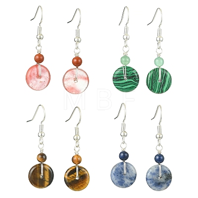 4 Pairs Natural Mixed Stone & Synthetic Cherry Quartz Glass & Synthetic Malachite Dangle Earrings for Women EJEW-TA00565-1