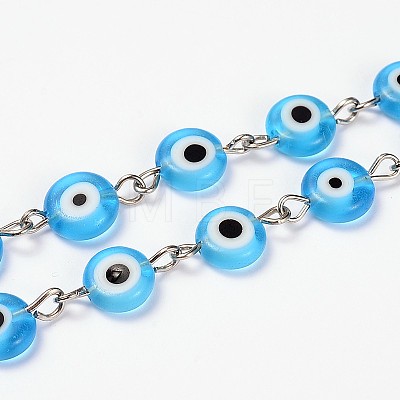 Handmade Lampwork Flat Round Evil Eye Beads Chains for Necklaces Bracelets  Making 