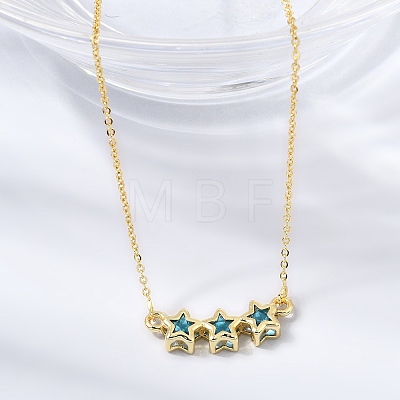 Brass Glass Triple Star Pendant Necklaces KK-CBAB173-03G-12-1