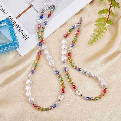 3Pcs Natural Shell & Plastic Pearl Flower & Glass Beaded Necklaces and Stretch Bracelet Set SJEW-SW00010-05-1