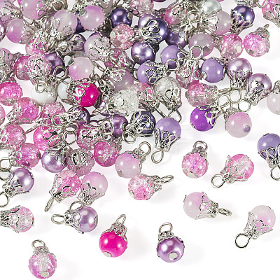 100Pcs Mixed Styles Glass Pendants PALLOY-TADJ00010-1