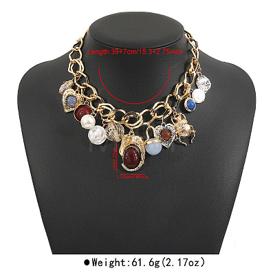 Alloy Acrylic Resin and Imitation Pearl Oval Heart Insect Pendant Bib Necklaces for Women FS-WGF9C21-02-1