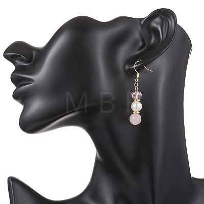 Round Natural Rose Quartz Dangle Earrings EJEW-JE06778-02-1