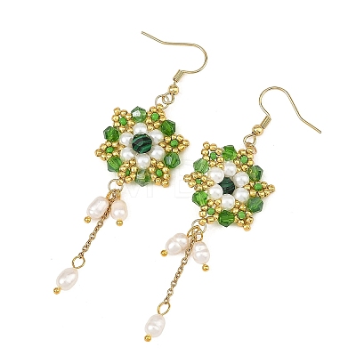 Handmade Glass Beaded with 304 Stainless Steel Hook Dangle Earrings EJEW-MZ00808-01-1