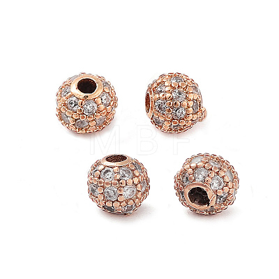 Round Brass Micro Pave Cubic Zirconia Beads ZIRC-N016-01RG-4MM-1