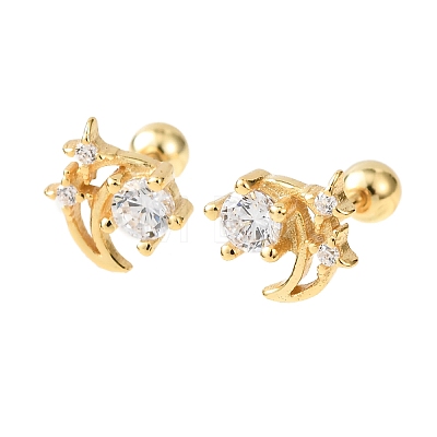 S995 Sterling Silver Clear Cubic Zirconia Stud Earrings EJEW-C179-02G-1