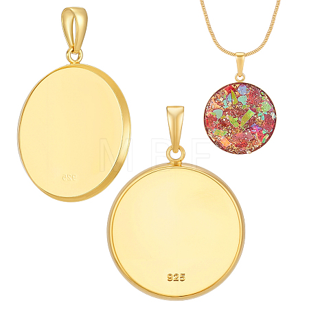 2Pcs 925 Sterling Silver Flat Round Pendant Cabochon Settings STER-PH0005-10G-1