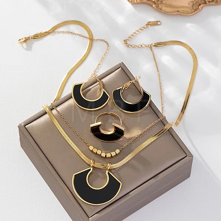 304 Stainless Steel & Acrylic Pendant Necklaces & Hoop Earrings & Rings Sets FS-WGD4BAB-04-1