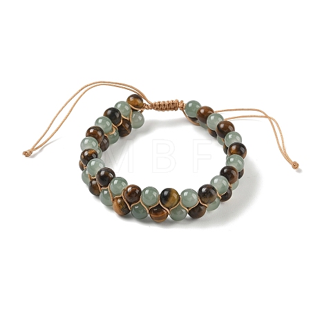 Adjustable Woven Imitation Green Quartz & Natural Tiger Eye Braided Bead Anklets for Women AJEW-D071-01E-1