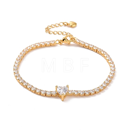 Clear Cubic Zirconia Tennis Bracelet with Heart BJEW-E015-03G-1