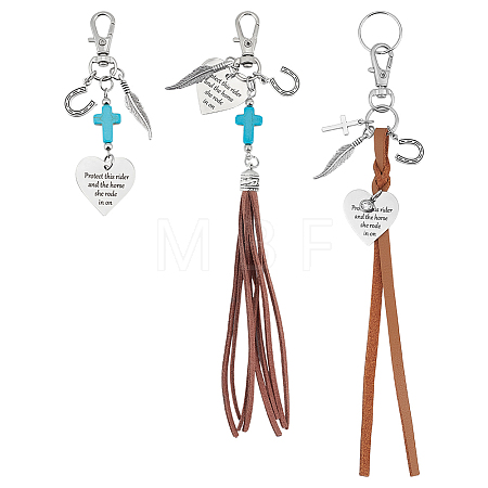 3Pcs Alloy & Synthetic Turquoise & Faux Suede Cord & Flat Imitation Leather Pendant Decorations HJEW-BC00122-1
