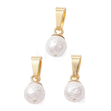 Wrinkle Textured Shell Pearl Round Charms PALLOY-JF05063-01-1