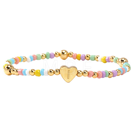 Summer Stainless Steel Heart Alphabet Colorful Glass Seed Beaded Stretch Bracelets for Women JV8929-35-1