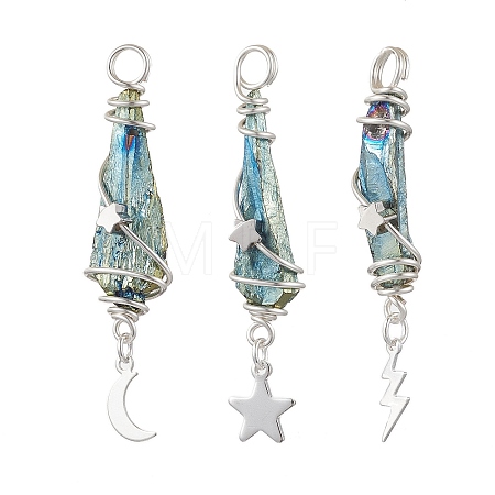 3Pcs 3 Styles Electroplated Natural Quartz Crystal Nuggets Copper Wire Wrapped Pendants PALLOY-JF03128-05-1
