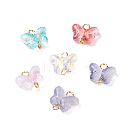 Butterfly Glass Golden Tone Iron Connector Charms PALLOY-JF01733-1